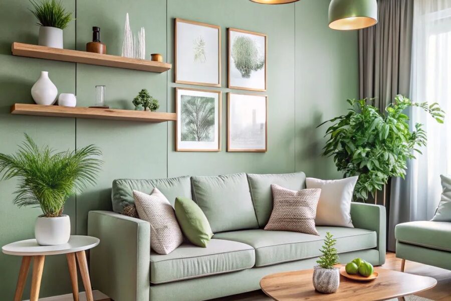 Mint yeşili salon ev dekorasyonu