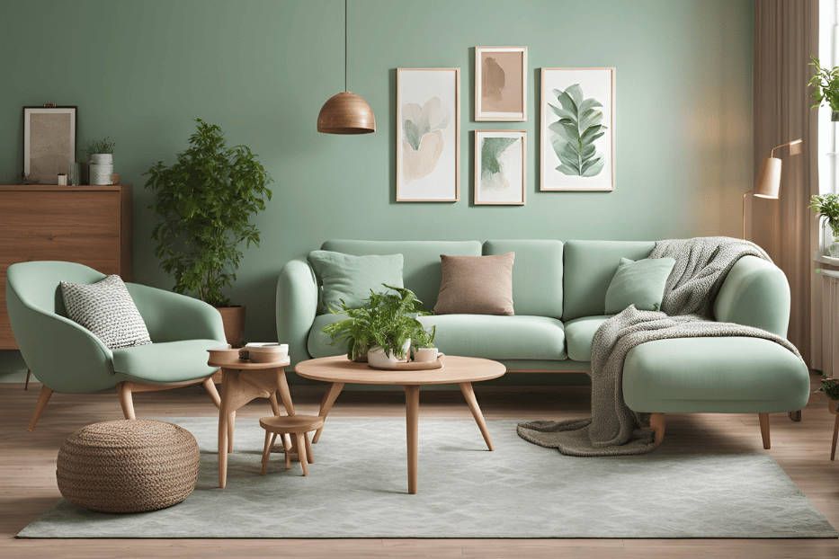 Mint yeşili salon ev dekorasyonu